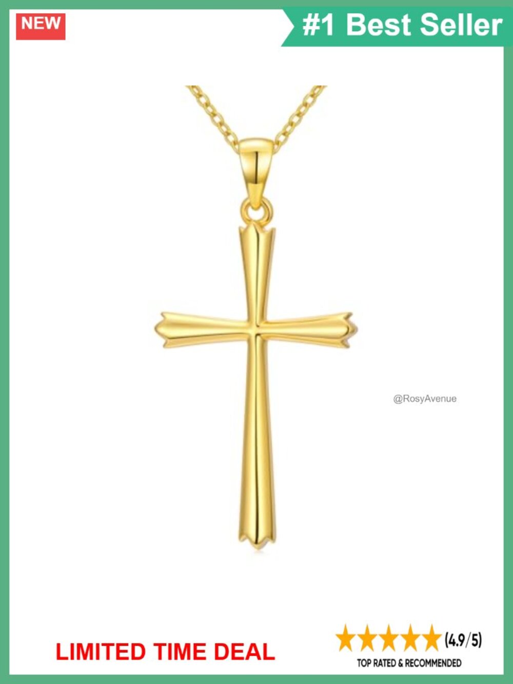 18K Gold Cross Necklace Women Simple Pendant Christian Jewelry Gift